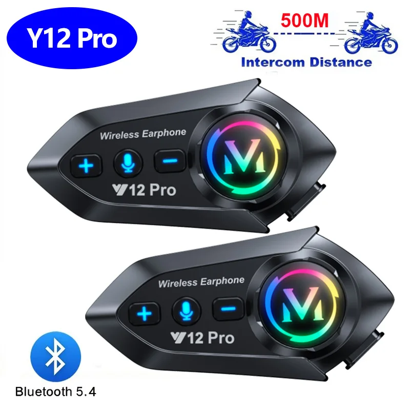 Y12 Pro Motorcycle Helmet Bluetooth Headset Intercom Distance 500M Voice Assistant Mixing Music Sharing IP56 Dust And Waterproof