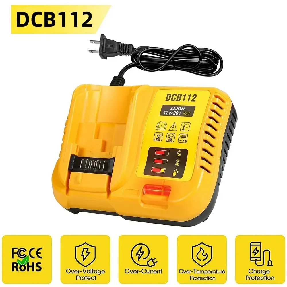 NEW DCB112 2A Lithium Battery Charger For Dewalt 10.8V 12V 14.4V 18V 20V DCB206 DCB205 DCB204 DCB203 DCB120,DCB107 DCB115 DCB105