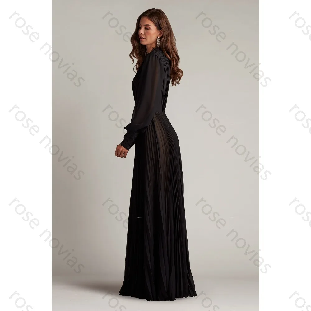 Customized Black Chiffon Elegant Mother of the Bride Dresses V-Neck for Floor-Length Lace for Formal Evening Vestidos De Fiesta