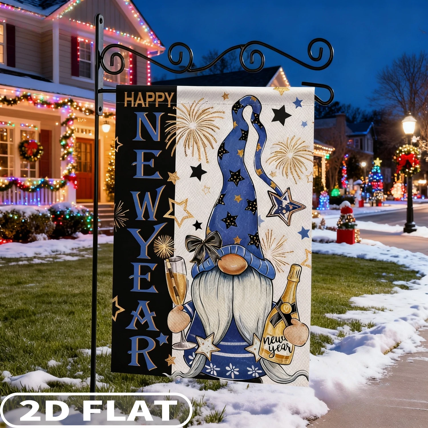 1 قطعة سنة جديدة سعيدة 2026 جنوم حديقة الزخرفية العلم ، البوليستر دائم 12x18 بوصة/28x40 بوصة الذهبي ستار عطلة حفلة في الهواء الطلق #1