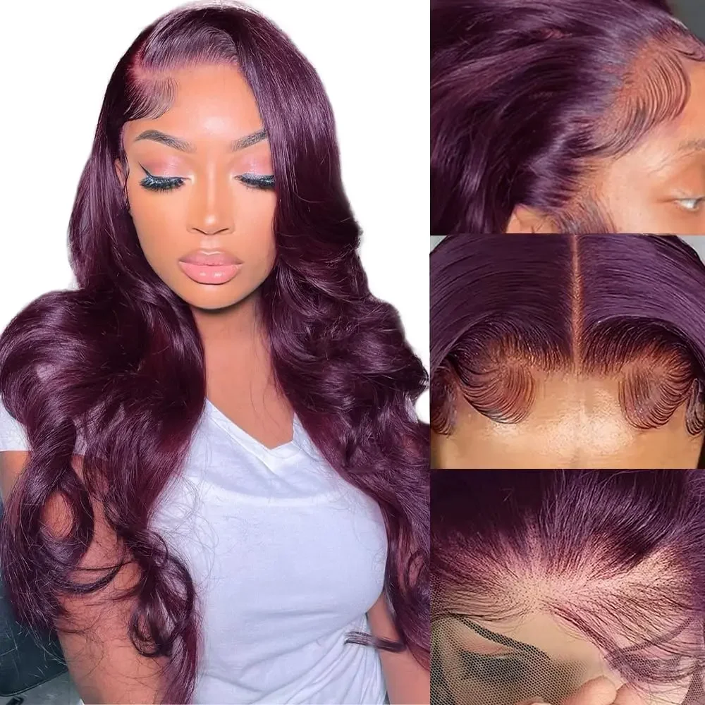 Deep Purple Lace Front Wigs Dark Burgundy Body Wave Lace Front Wigs for Women Synthetic HD Lace Wigs Pre Plucked with Baby Hair