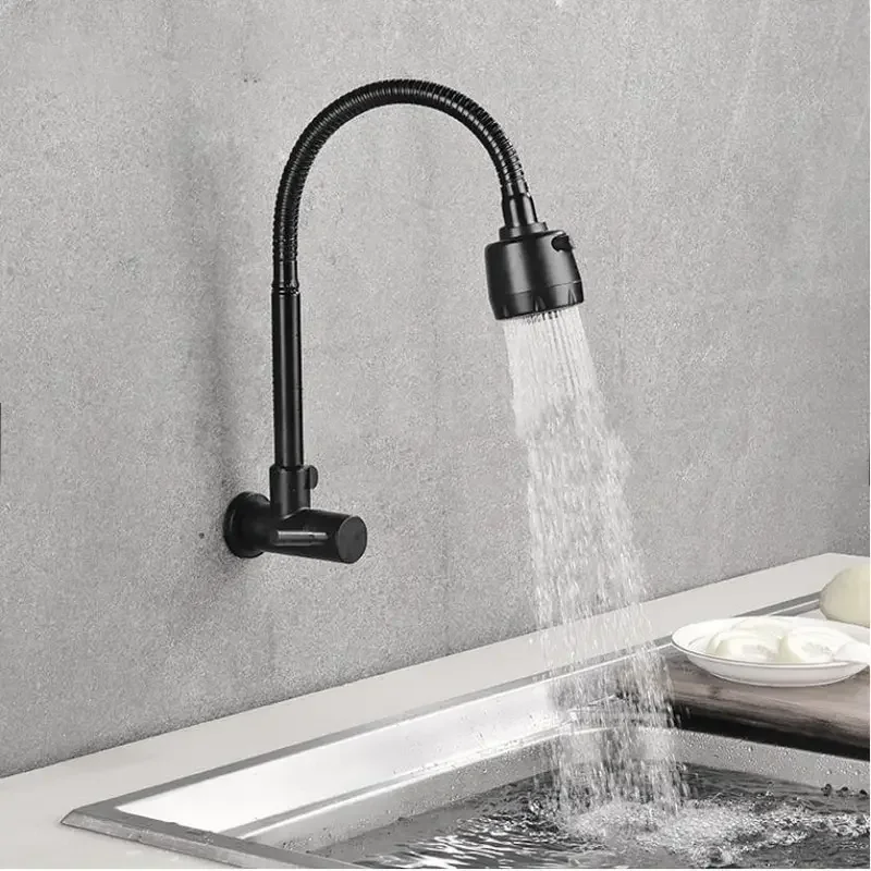 

Universal Faucet Kitchen Head Stainless Steel Telescopic Rotary Into The Wall Single Faucet Black Universal Single Cooling