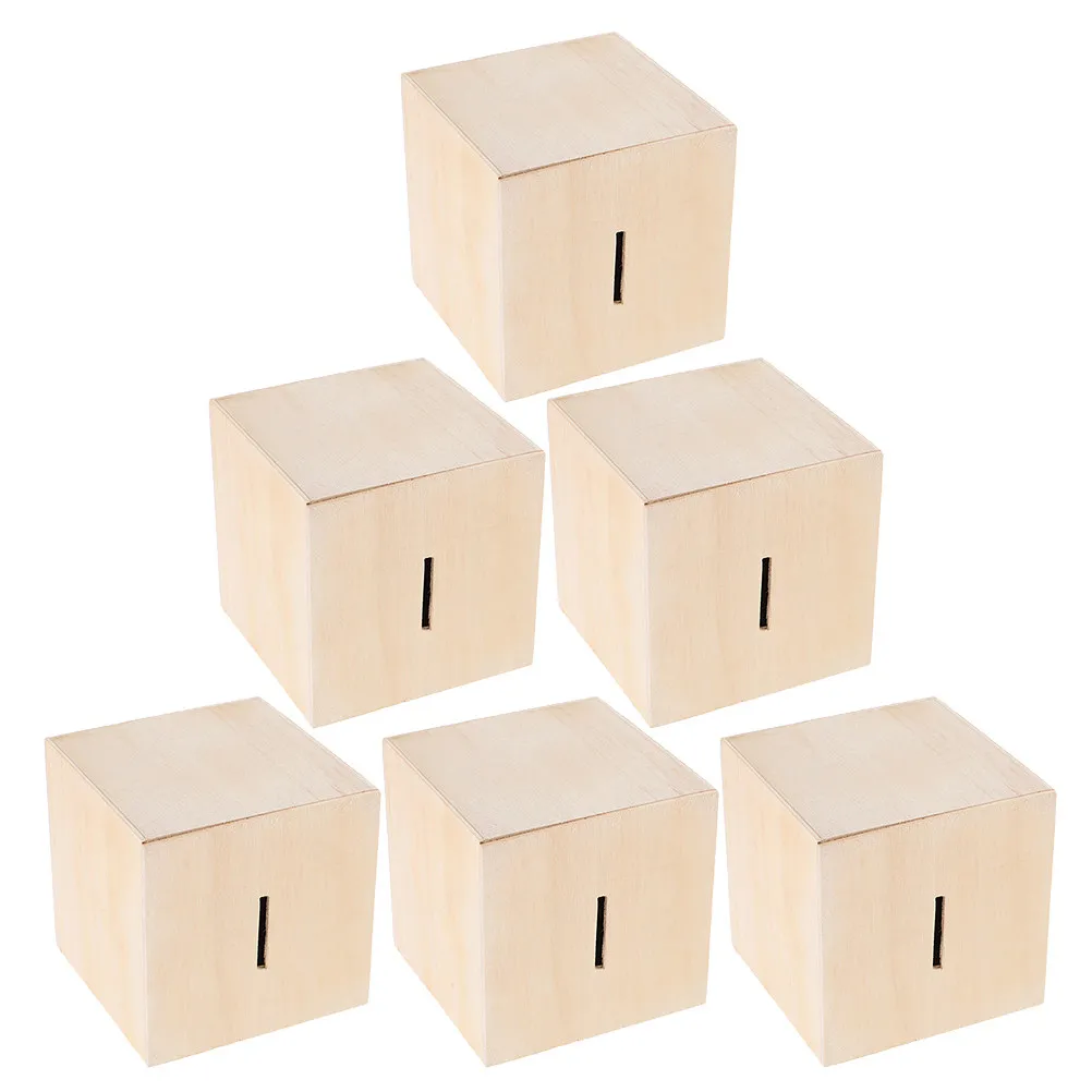 6Pcs Paintable Wooden Coin Bank Set for Kids DIY Craft Activity Money Jar Savings Tool Unfinished Wooden Money Box Classroom