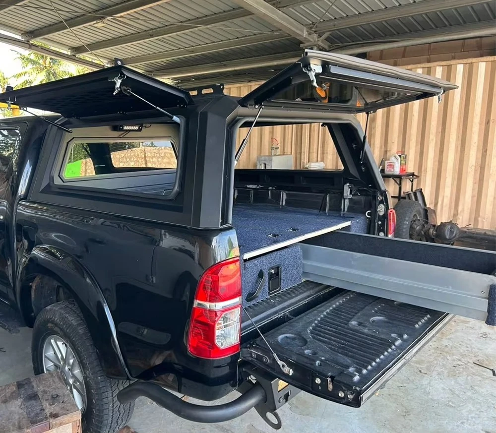 4x4 Offroad Pickup Steel Hard Top Bed Caps Canopy and Ute Twin Drawer Storage System with 2 Fridge Sliders for Hilux
