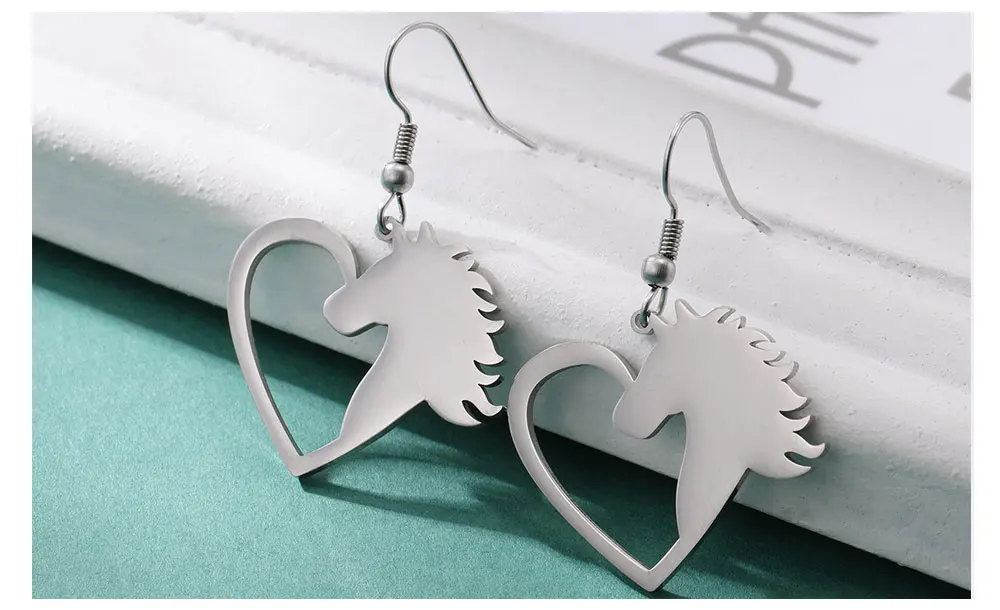Cazador Pferdeherz-Anhänger-Ohrringe für Damen, Edelstahl, goldfarben, Tierschmuck, Ohrringe, Geburtstag, Valentinstag, Geschenk – Detail 6