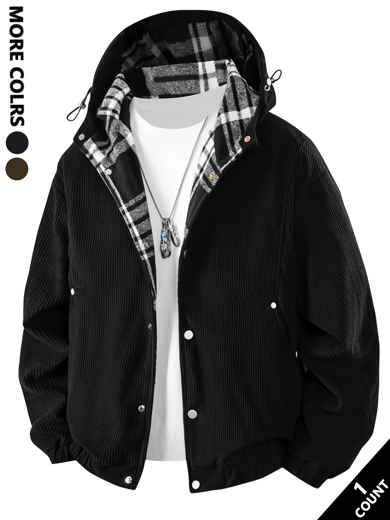 

Новая мужская куртка с капюшоном в клетку, свободный крой, подходит для всех типов тела, в клетку с добавлением слоев, можно носить с толстовкой/футболкой