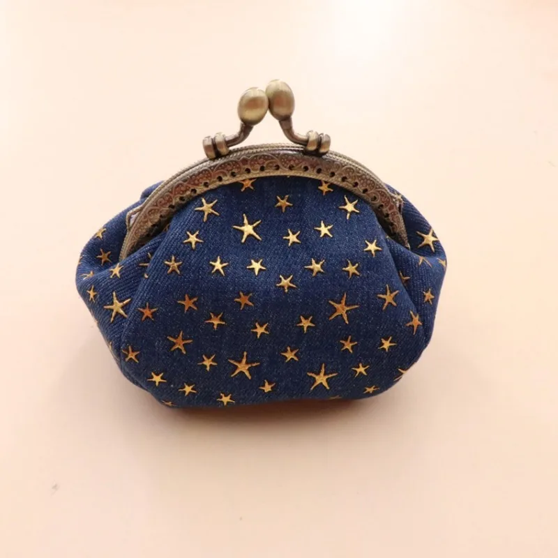 Denim Fabric Small Purse Star Money Bag Hand Handle Key Card