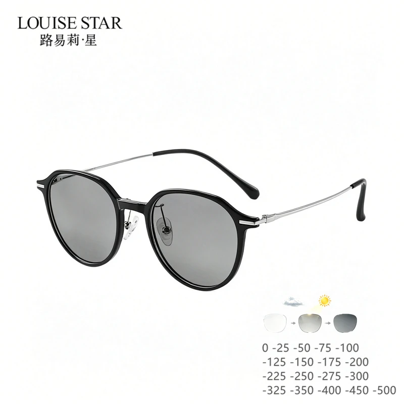 TR90 Round Frame Myopia Glasses Photochromic Non spherical Resin Lens, Women's Fashion Myopia Product 0-25-50-75 1.56