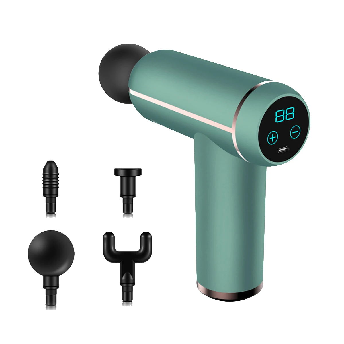 Mini Massage Gun for Deep Tissue Massaging LED Touch Display 4 Massage Heads 32 Speed High-intensity Muscle Massager - Green