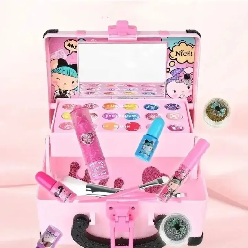 Kids Makeup Cosmetics Playing Box Princess Makeup Girl Toy Play Set Lipstick Eye Shadow Safety Nontoxic Kids Toys for Girls