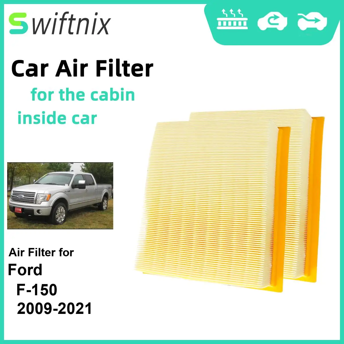 

2PCS Engine Air Filter Calm Carbon Fiilter Cabin for Ford F-150 2009-2021 CA10262 7C3Z-9601-A