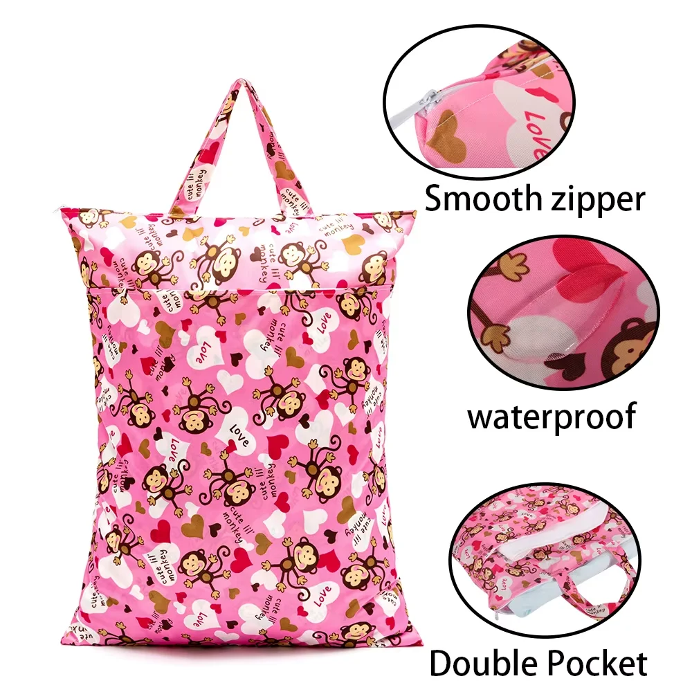 1Pc Plus Size 45*60cm Waterproof Wet Bag - Cute Print Design, Ideal for Diaper Storage, Makeup & Swimming, Mommy's Big Cute Bag
