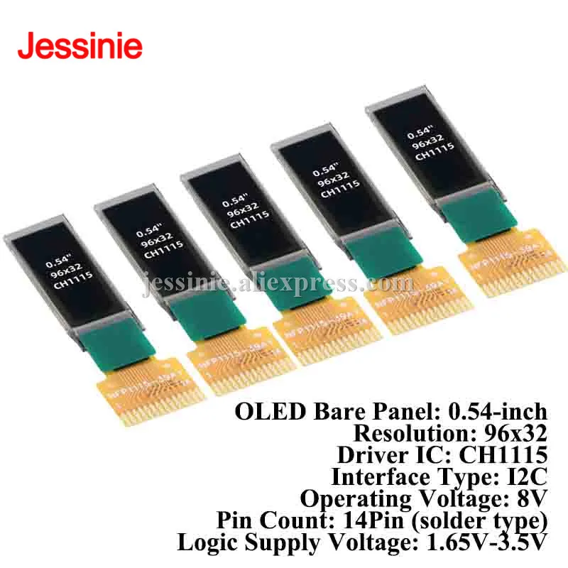 5pcs/1pc 0.54 inch OLED Display 0.54'' LCD Module CH1115 Driver Serial I2C Interface 96x32 White Bare Screen 14 Pin Solder Type