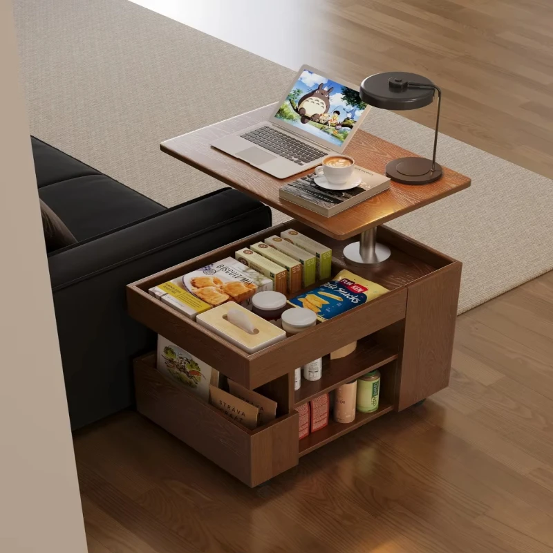 

Modern Small Solid Wood Sideboard Living Room Furniture Removable Swivel Lift Table Tea Cart Corner Storage Coffee Table