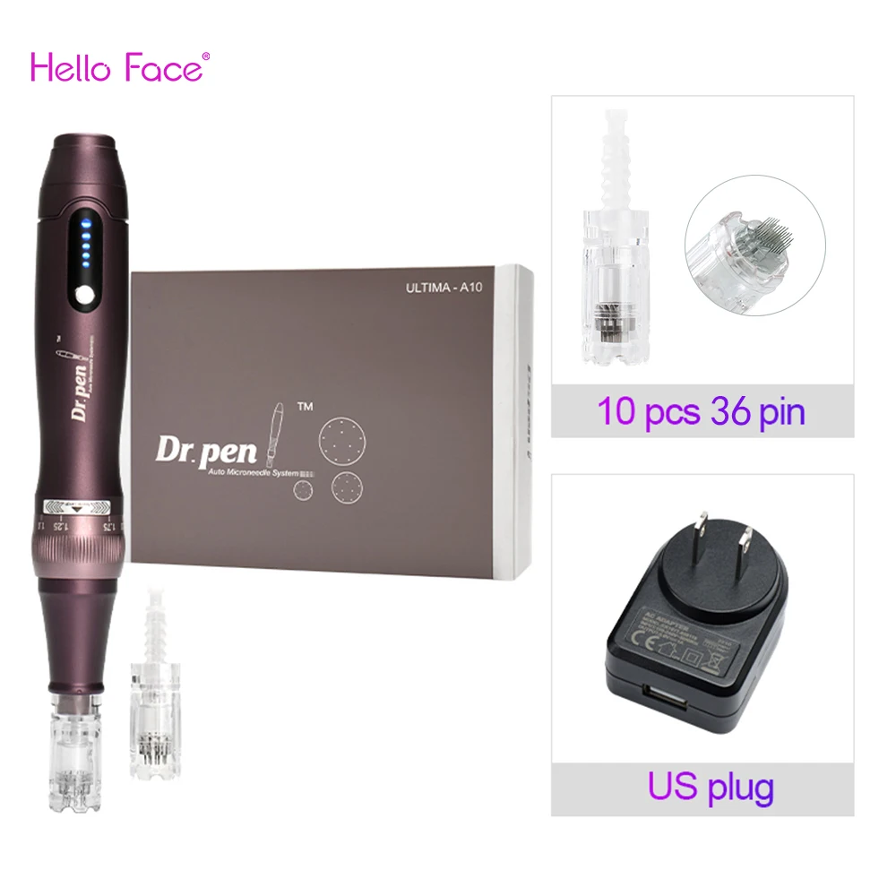 Dr. Pen Ultima A10 mit 12 Stück Kartuschen, kabelloses Derma-Pen-Hautpflege-Set, Mikronadel-Schönheitsgerät, Nadellänge 0,25 mm