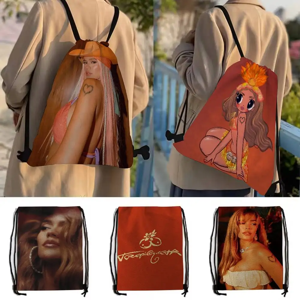 Wysokiej jakości torba na buty z nadrukiem piosenkarki K-Karol G, plecak szkolny dla kobiet, worek ze sznurkiem, styl casual.