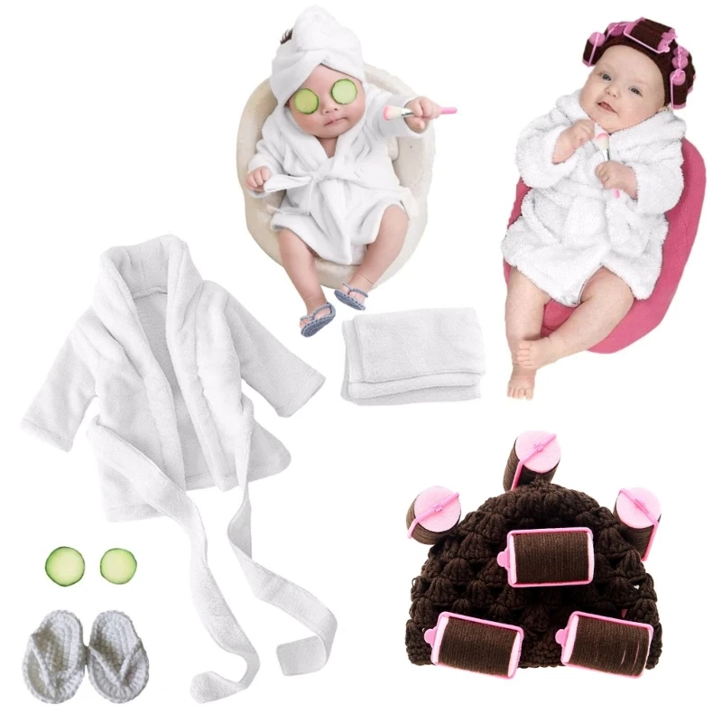 

Baby Photo Shooting Bath Robe Headwrap Plush Bathrobe Towel Infant Costume Photostudio Posing Suit Newborns Shower Gift