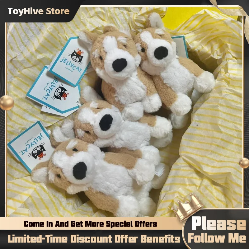 Jellycat UK Zabawny, uroczy pluszowy breloczek do kluczy w kształcie szczeniaka corgi, zawieszka do torby, prezent na urodziny, Boże Narodzenie, dostępny od ręki.