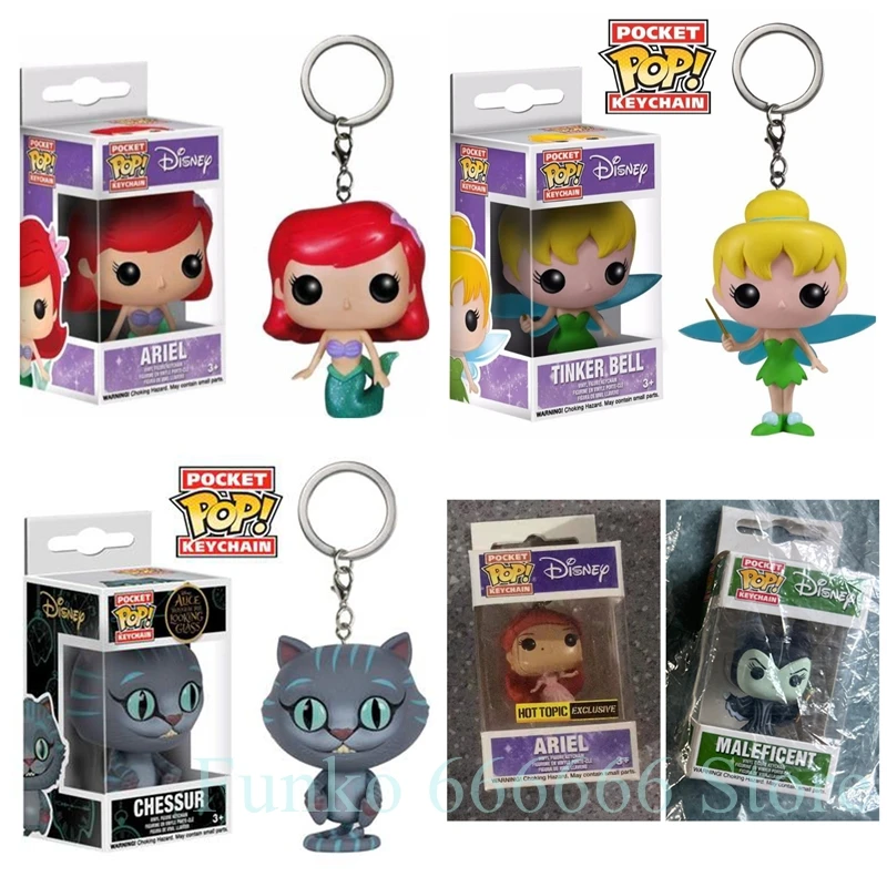 FUNKO Pocket Tinker Bell Princess Ariel Chessur Cat Maleficant Keychain Action Figure Toys Action Figure Toy with Box