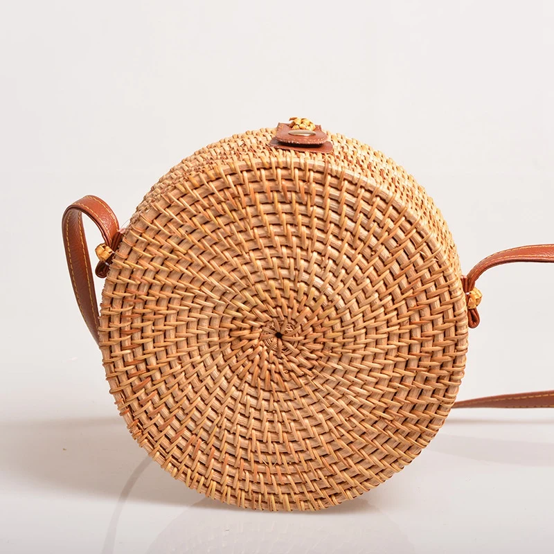 ASDS-Handmade Woven Rattan Bag Women Straw Bag Bamboo Circular Beach Bags Summer Bali Bohemian Knitting Shoulder Bags