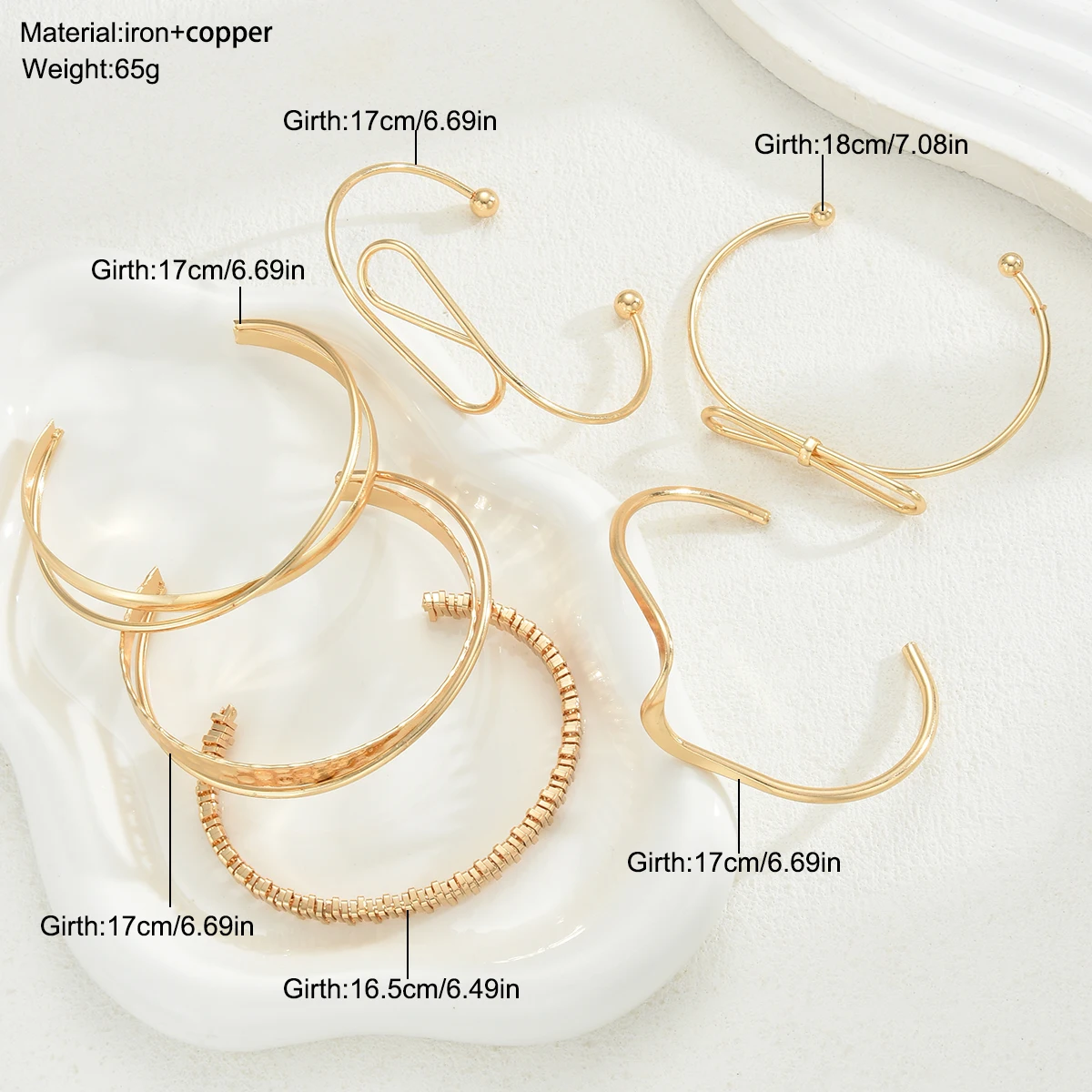 6 uds Vintage exagerado lujoso diseño de lazo geométrico Metal Color dorado brazalete conjuntos de pulseras para mujeres uso diario joyería regalos