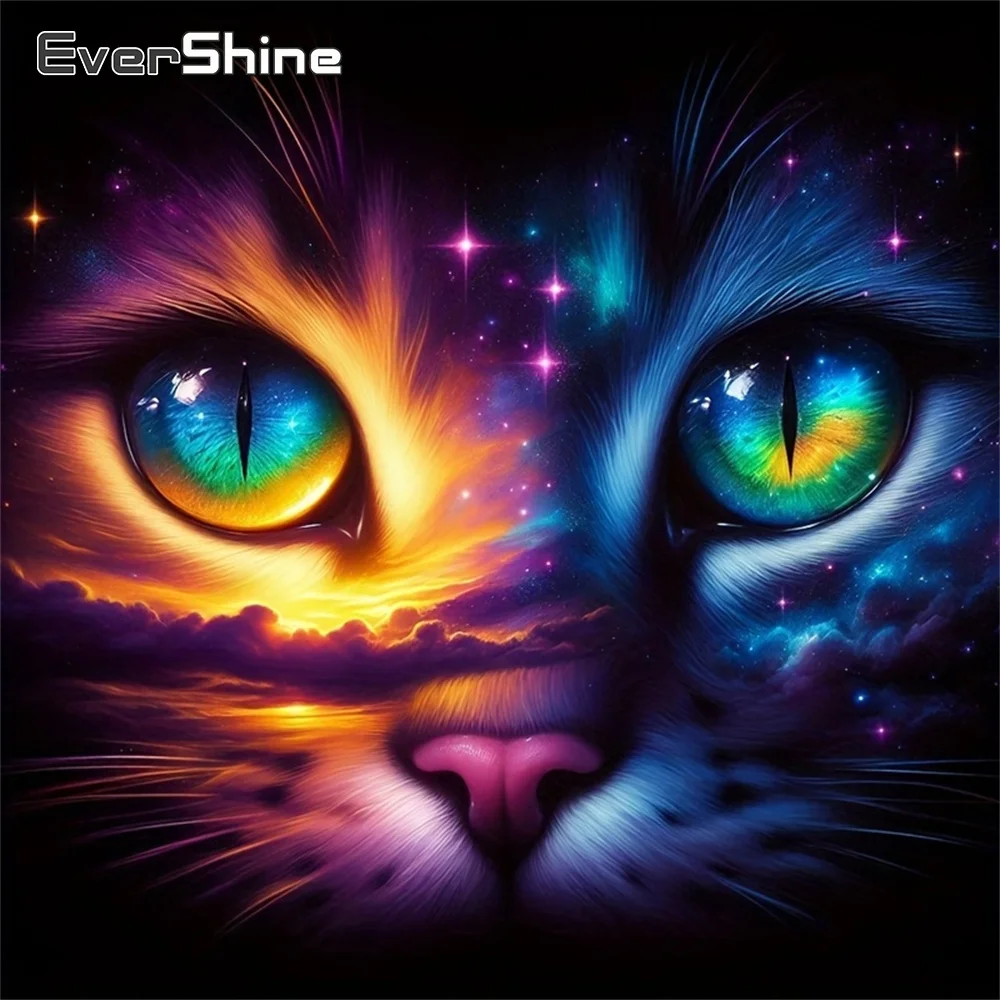 Evershine Diamant-Stickerei, Tierbild aus Strass, Mosaik-Katze, vollständig besetztes quadratisches Gemälde, Kunsthandwerk für Zuhause und Wohnzimmer