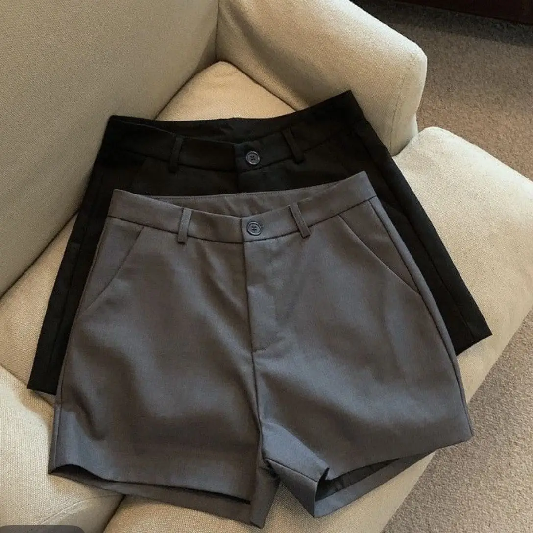 Taille haute noir costume pantalons courts femmes printemps été vêtements de plein air gris a-ligne jambe large minceur décontracté pantalons thermiques 2025