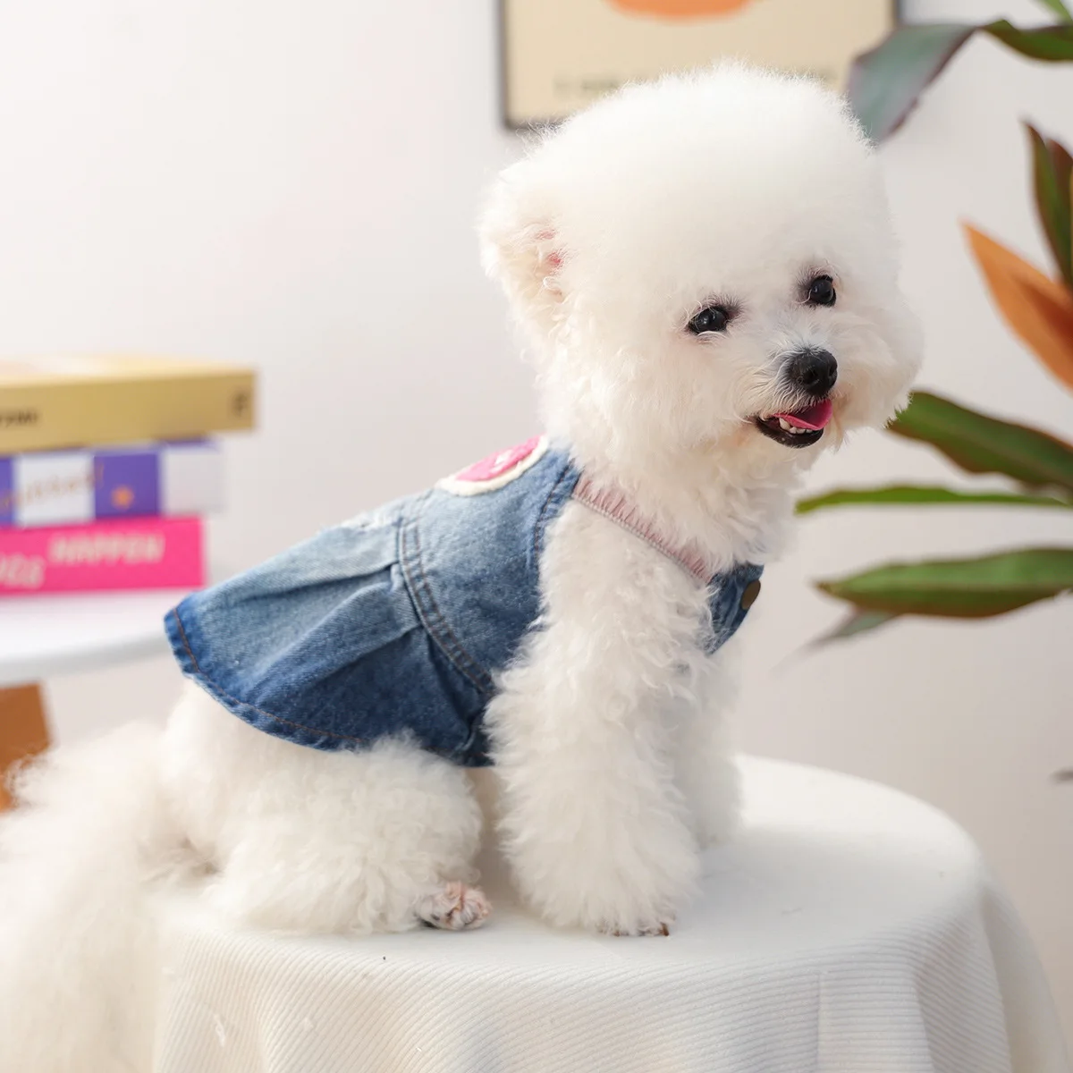 Pet Circle Dog Puppy Clothes Small And Medium-Sized Casual Valentine's Day Honey Love Denim Skirt