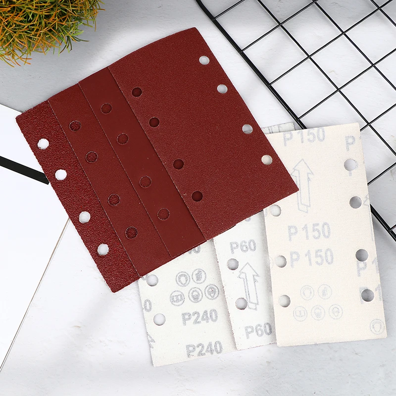 

10pcs 185X93mm 8-Hole Rectangular Premium Flocked Sandpaper Sheets Self-Adhesive Assorted Grits For Air Grinders