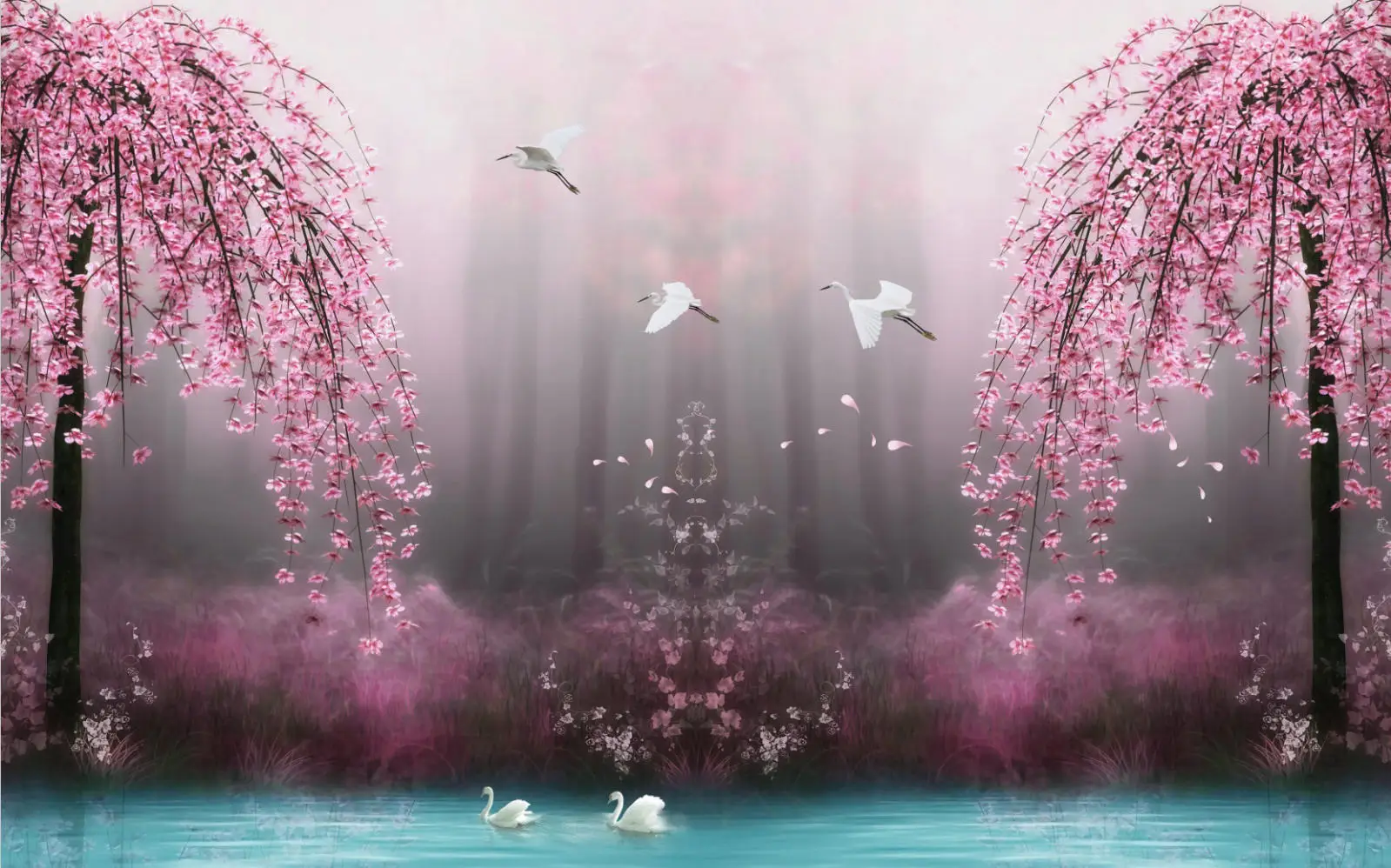 Customize any size mural Beautiful dream forest children room decoration wallpaper swan butterfly waterfall photo 3d wallpaper