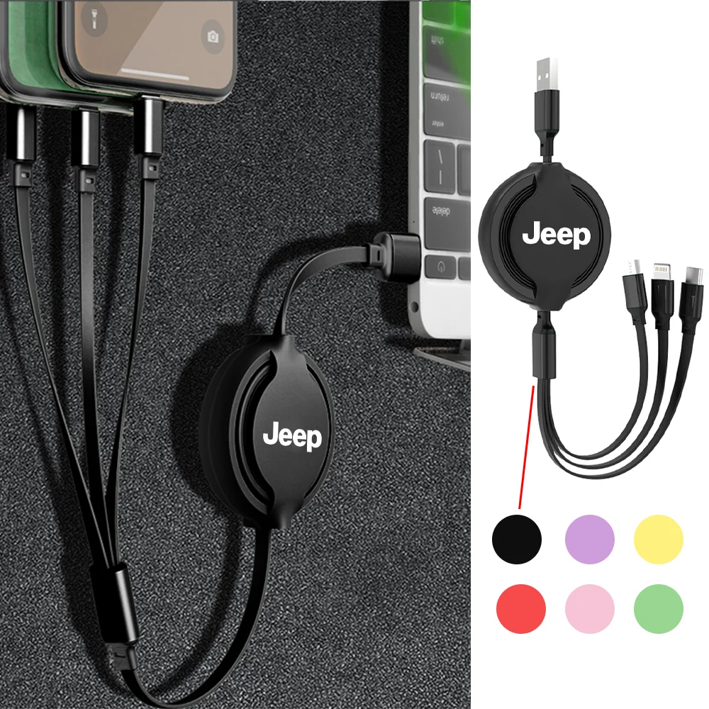 Cargador rápido 3 en 1, Cable de datos USB, accesorios para coche, para Jeep Grand Cherokee Wrangler JK Gladiator Compass Renegade Patriot Libert
