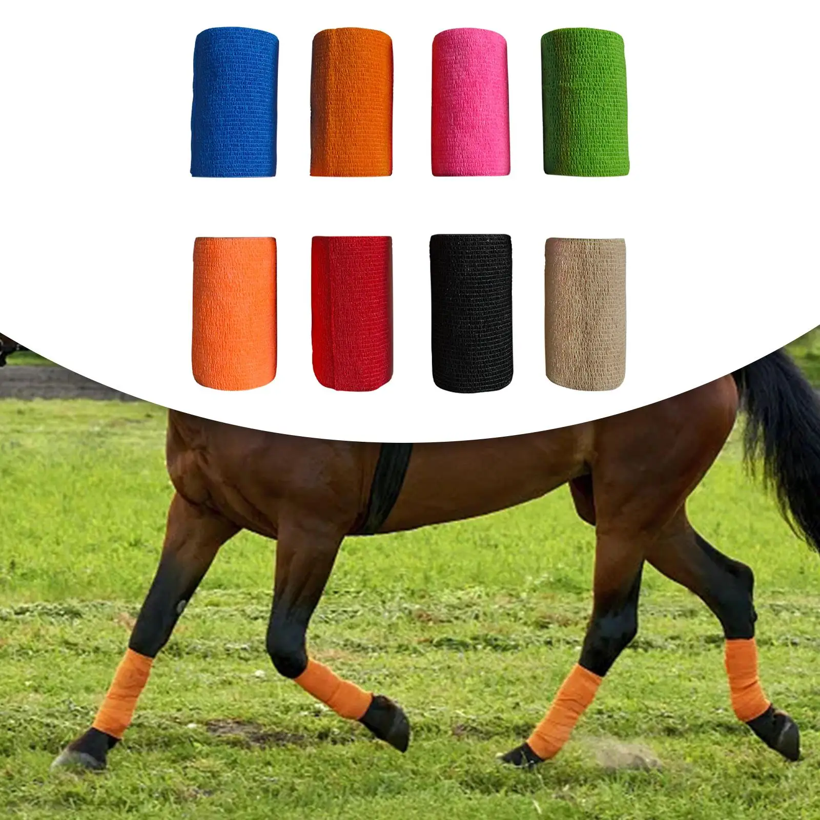 Fotografia 7: Faixa Elástica Autoadesiva de Tecido Não Tecido para Pernas de Cavalos, Cães e Animais de Estimação – Suprimentos para Suporte Esportivo