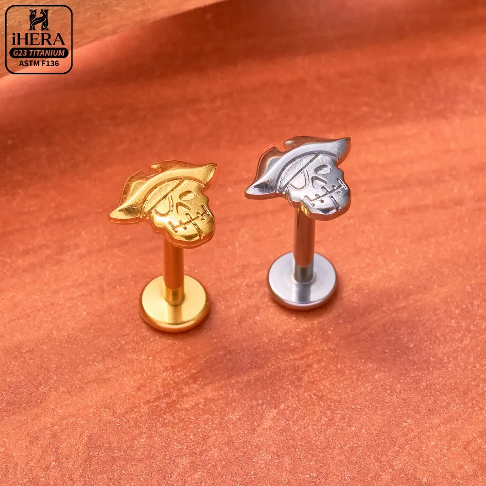 ASTM F136 Titan Piratenschädel Flachrück-Ohrpiercing Funkelnder CZ Seestern Halbmond Schlange Engel Labret Helix Tragus Schmuck – Detail 24