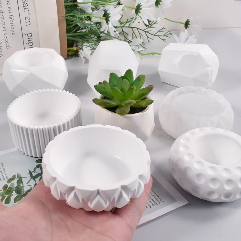 DIY Concrete Flowerpot Silicone Mold Diamond Pen Container Storage Box Quilt Cement Flowerpot Resin Mold UV Planter Production