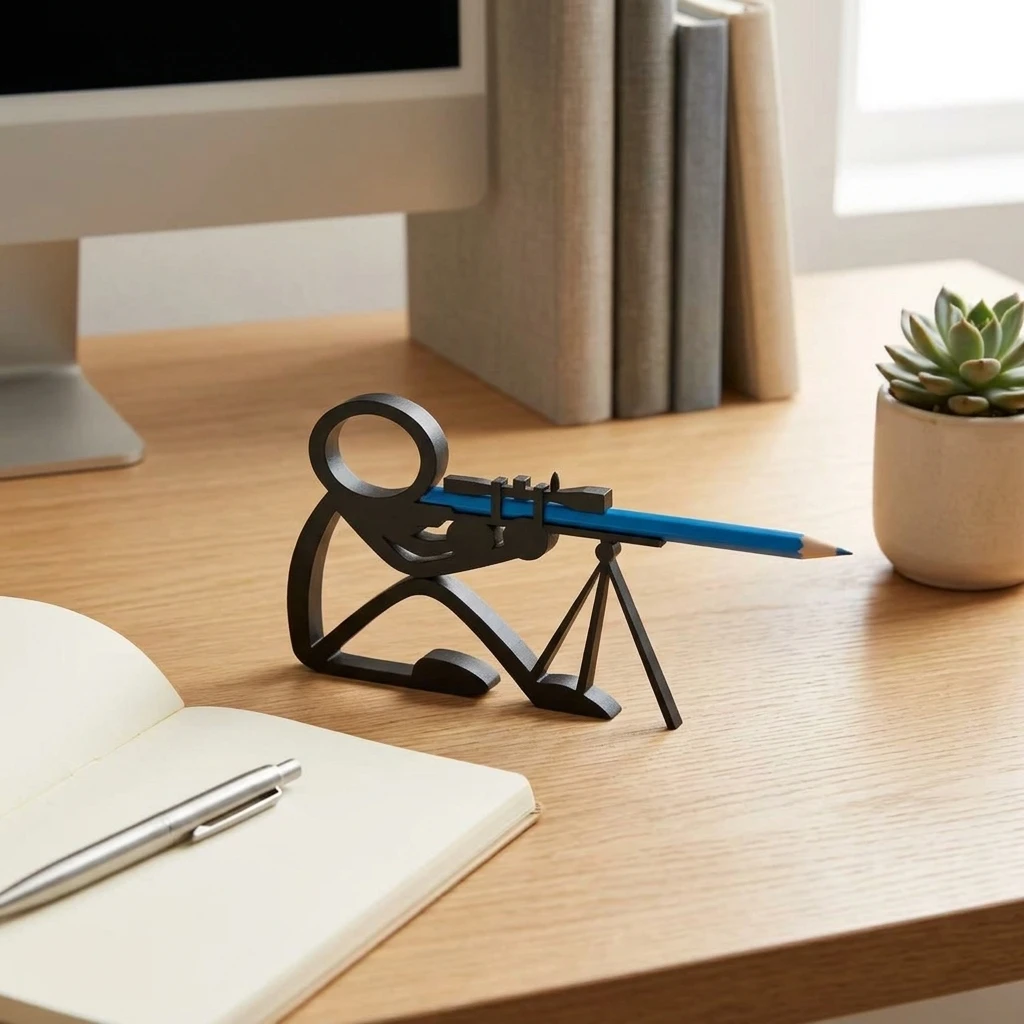 3D Printed Stickman Warrior Pen Holder PLA Plastic Pencil Stand Novelty Desktop Organizer for Office Study Room Creative Action