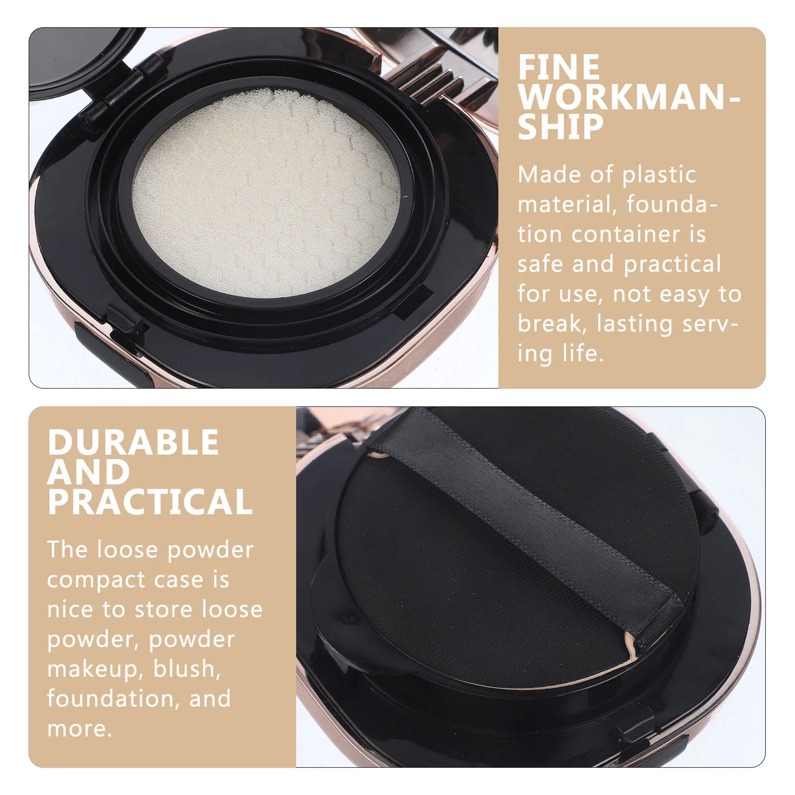

Box Empty Foundation Case Container with Puff Travel Size Plastic Makeup Compact for Loose Powder Blush Skincare