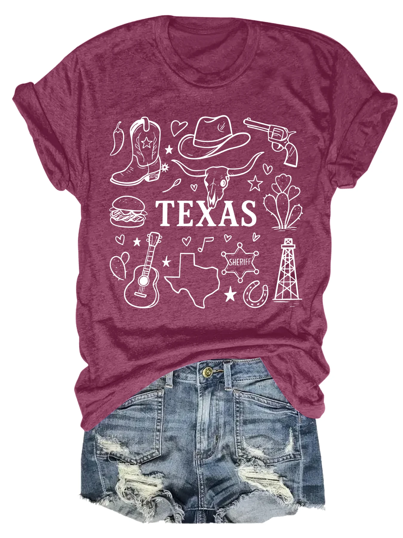 

Plus size women's short sleeve T-shirt Texas Cowboy Symbols And Icons comfortable soft fabric summer outfit women's clothing