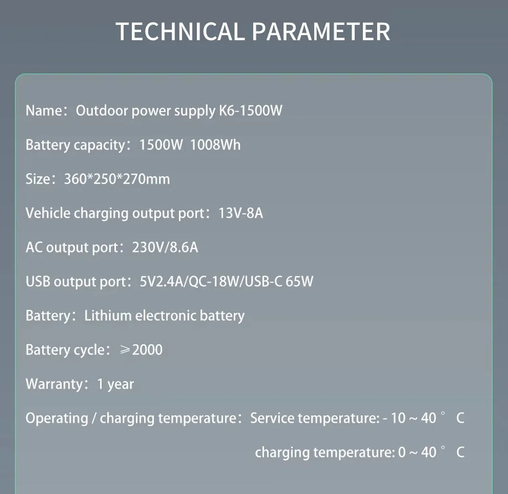 1500W 1008Wh Lithium Ion Car Portable Solar Generator Power Supply Station Pure Sine Wave Inverter Wireless Charging Flashlight - view 3