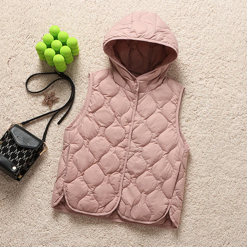 Women Warm Hooded Down Waistcoat Jacket Autumn Winter Light Thin White Duck Down Vest Parkas Female Sleeveless Short Tank Coat