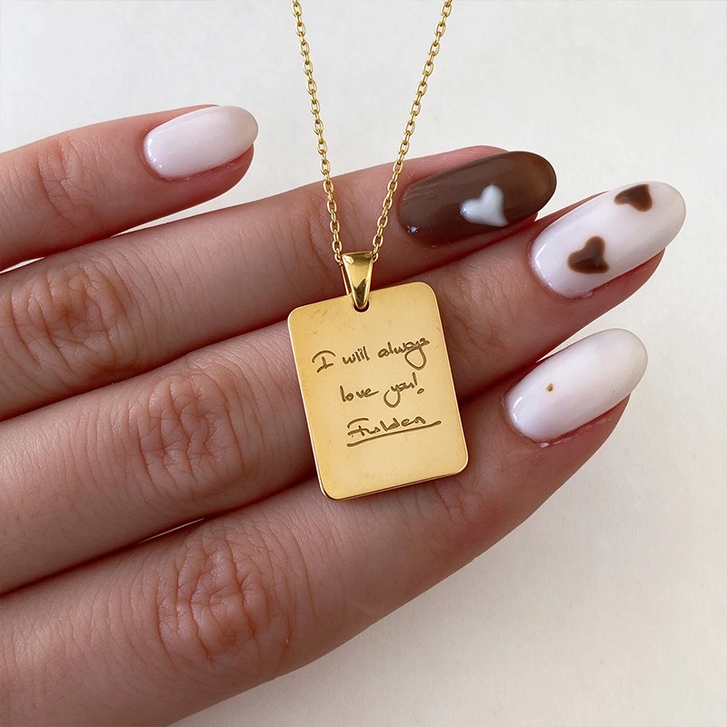 Custom Handwriting Necklace Personalized Actual Handwriting Pendant Necklace Customized Family Photo Logo Pattern Text Necklace