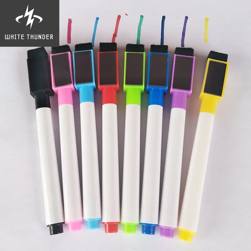 8pcs\set Erasable Colorful Black Whiteboard Pen Marker Magnetism And Brush Office School Stationery Supplies