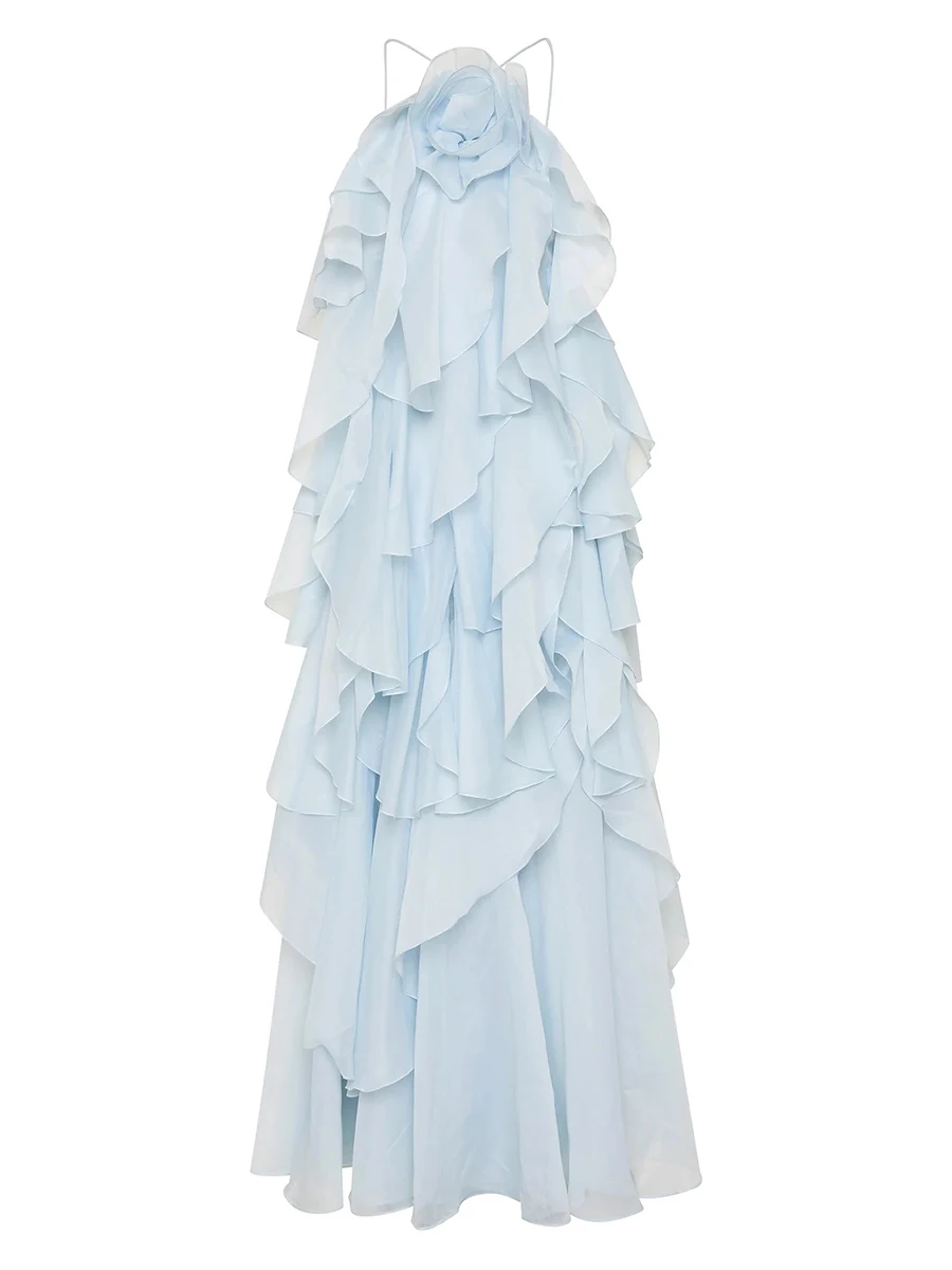 TWOTWINSTYLE Backless Slimming Spliced Ruffles Dress For Women Camisole Sleeveless High Waist Elegant Dresses Female Fashion New