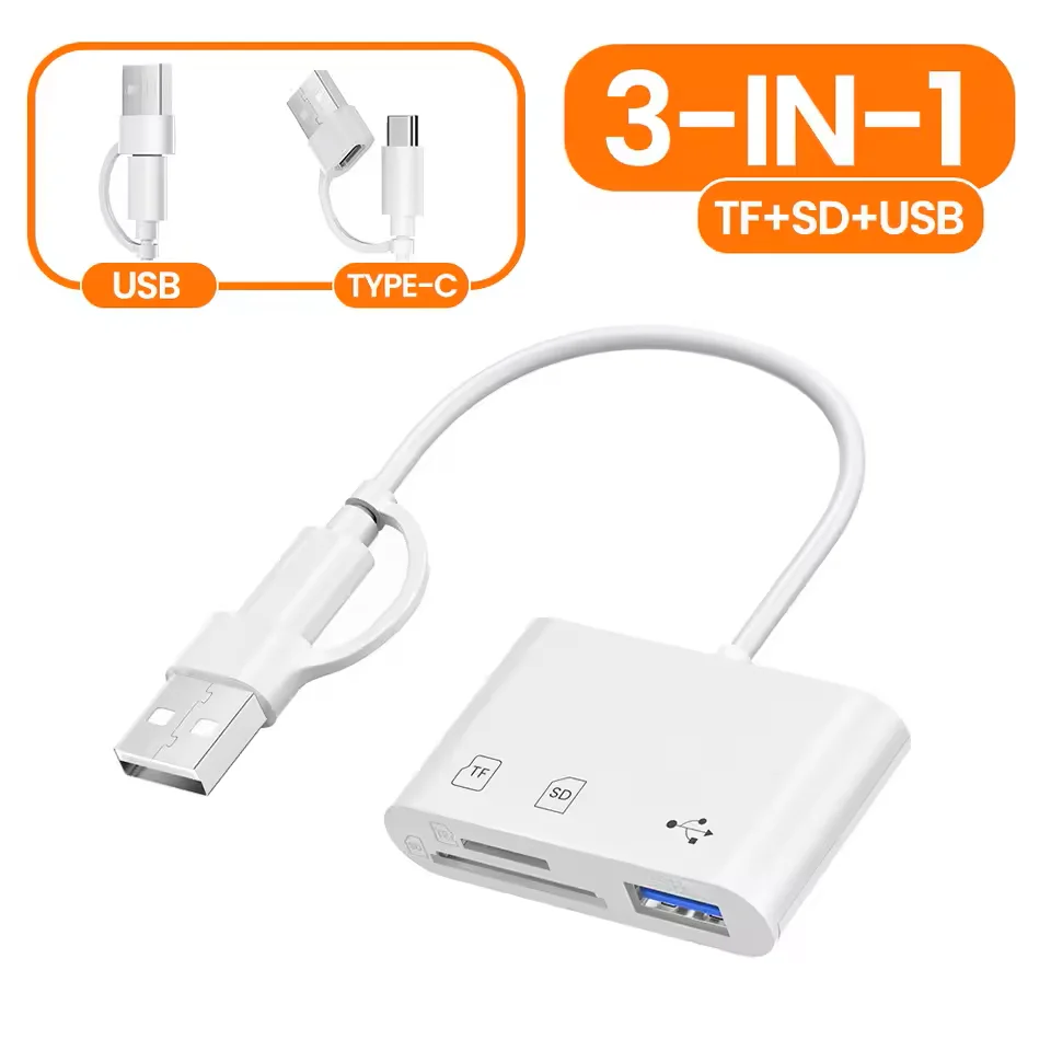 3-in-1 USB Type C Card Reader Adapter SD/TF Memory Card Reader for Mobile Phones Computers And Laptop Accessories