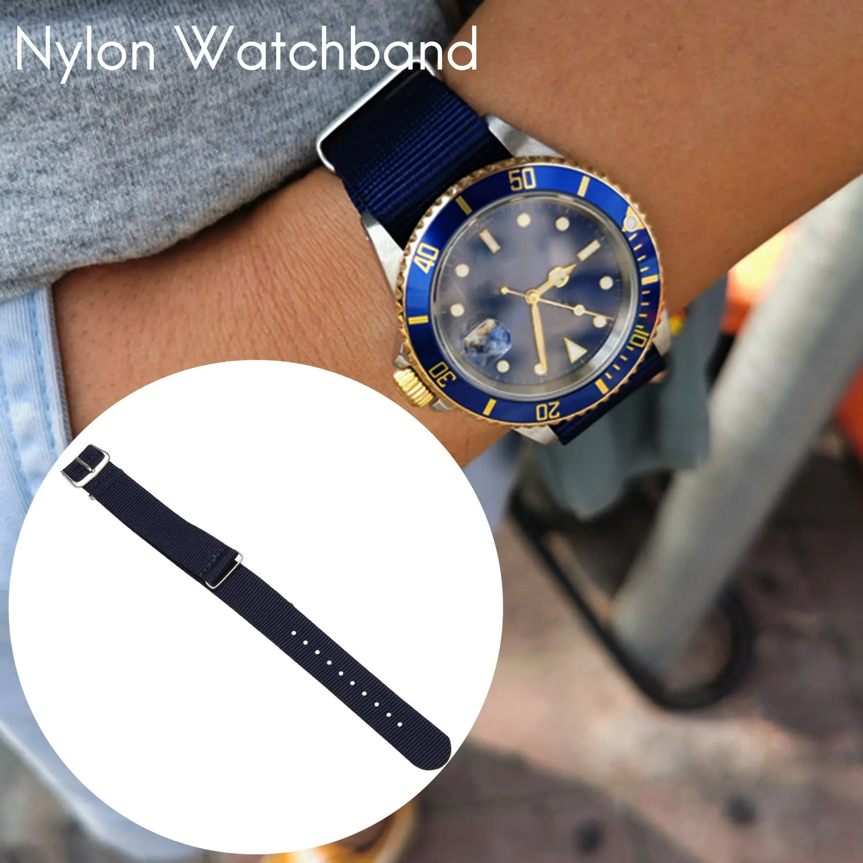 FZFZ 18 mm Nylon-Uhrenarmband mit Kordelzug, Armband, Uhrenarmband, dunkelblau