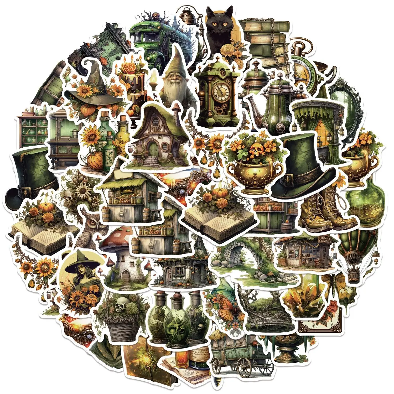 50Pcs Retro Gothic Magic World Witch Graffiti Stickers Vintage Jungle Flower Decals DIY Notebook Phone Laptop Sticker