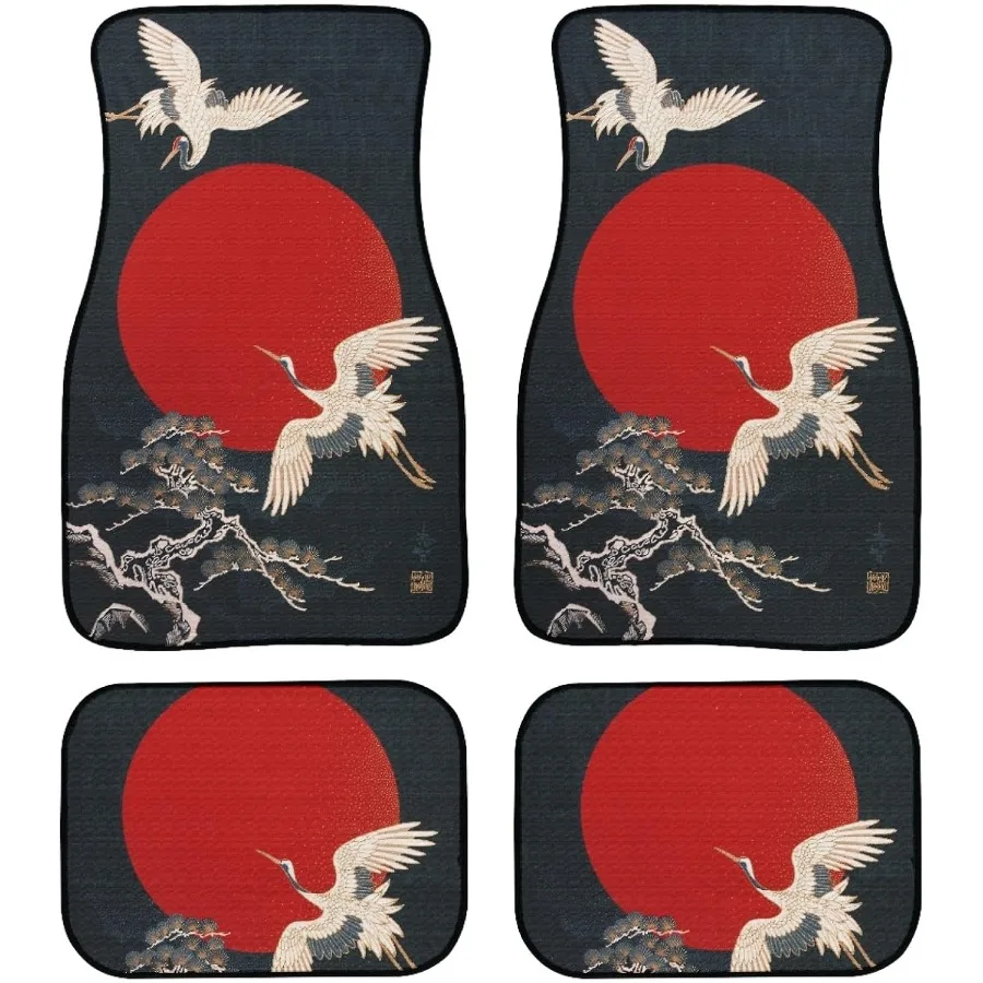 

Японские автомобильные коврики с принтом журавля, индивидуальные коврики в традиционном стиле с птицами, летающими на Луну, для автомобилей, универсальные передние коврики Re