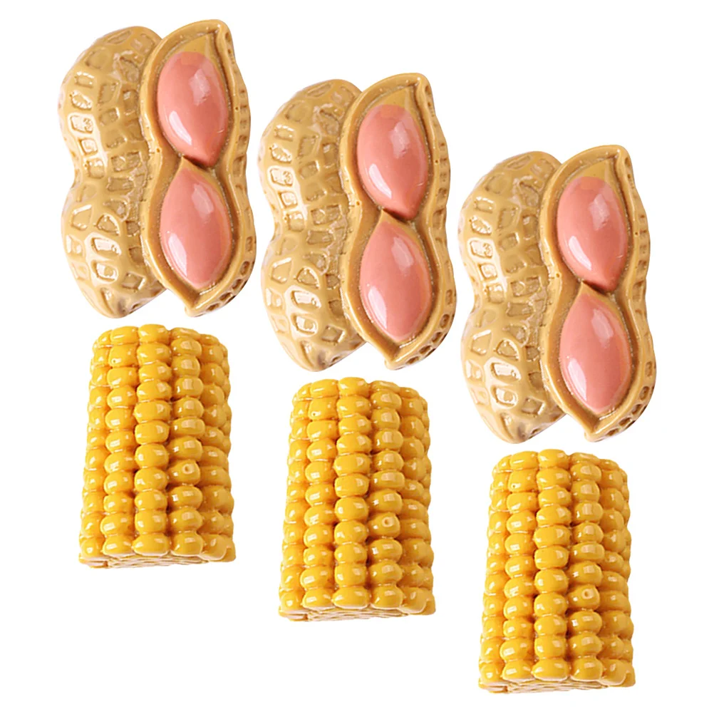 1 مجموعة 1 مجموعة صغيرة الذرة الفول السوداني الغذاء لديكور المنزل ، محاكاة واقعية المشهد الحرفية Diy بها بنفسك زخرفة الطعام الصغيرة الراتنج المشهد الدعامة