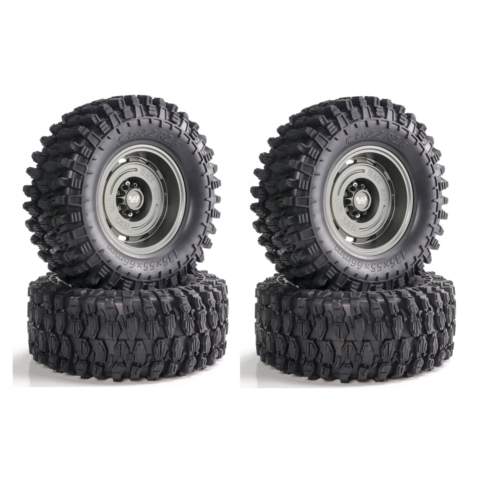 4PCS 2.6 Inch Gravel Style RC Crawler Wheels Tires Set CNC Aluminum Beadlock Rim Soft Rubber Rock Terrain Tyre 135*55*66mm For 1