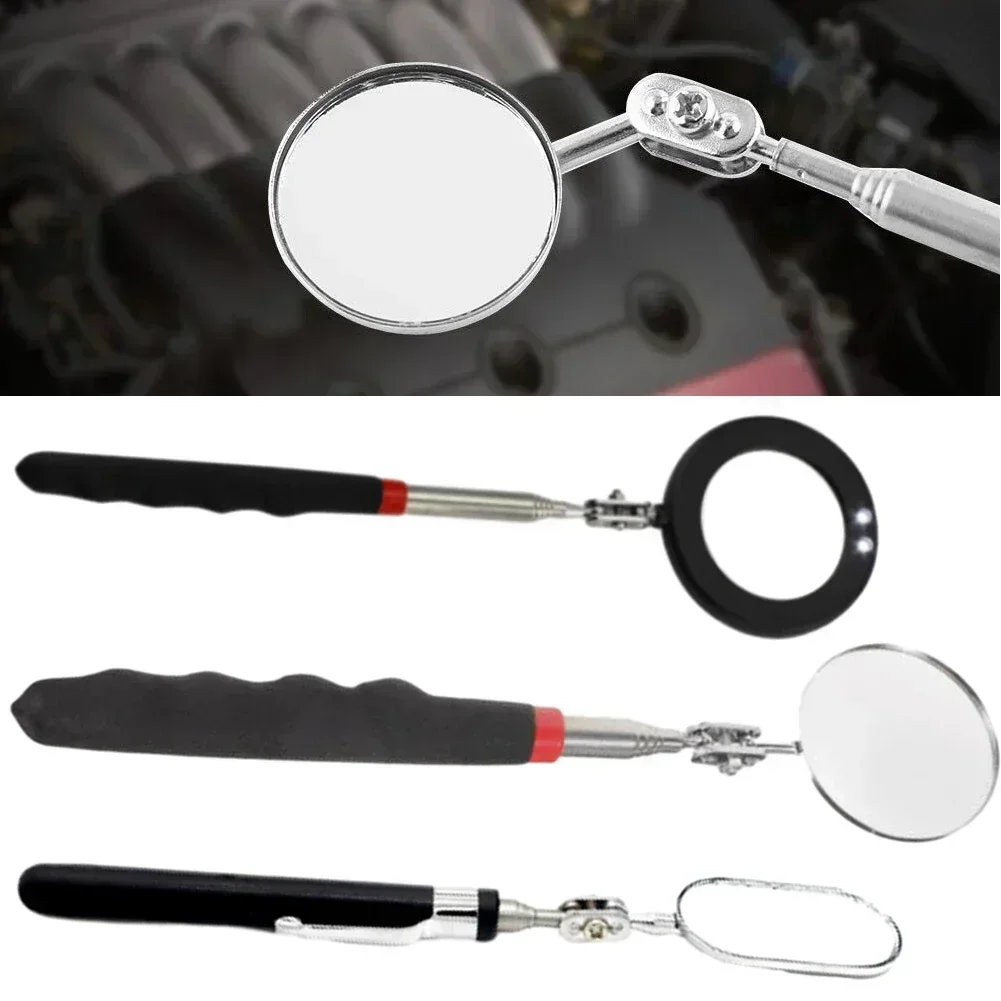 360° Inspection Mirror LED Light Telescoping Mirrors Extend Mechanic Tools Inspection Mirror Telescopic Handle Repairing Tools