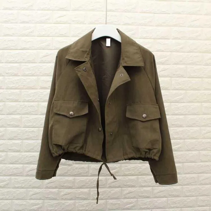 Spring And Autumn New Loose Long Sleeve For Women With Versatile Drawstring Button Pockets Fashion Solid Color Loose Top